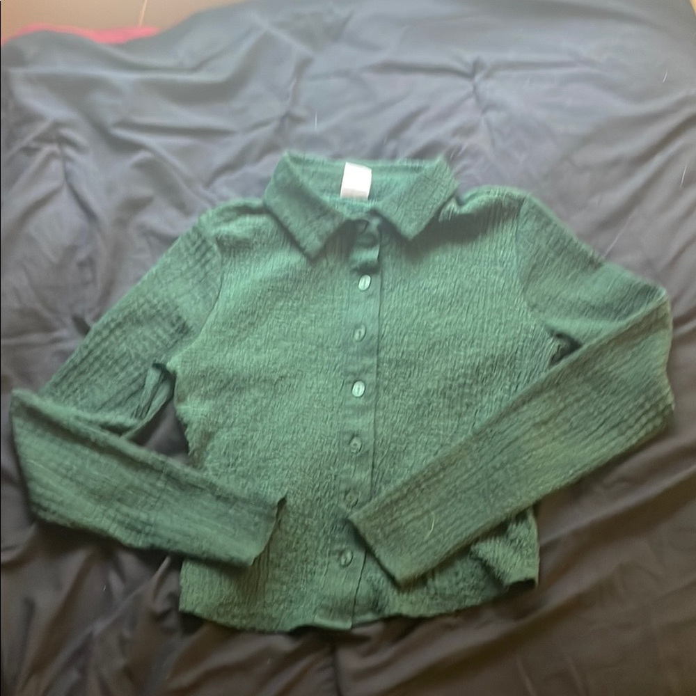 No Boundaries Green Button Down Shirt